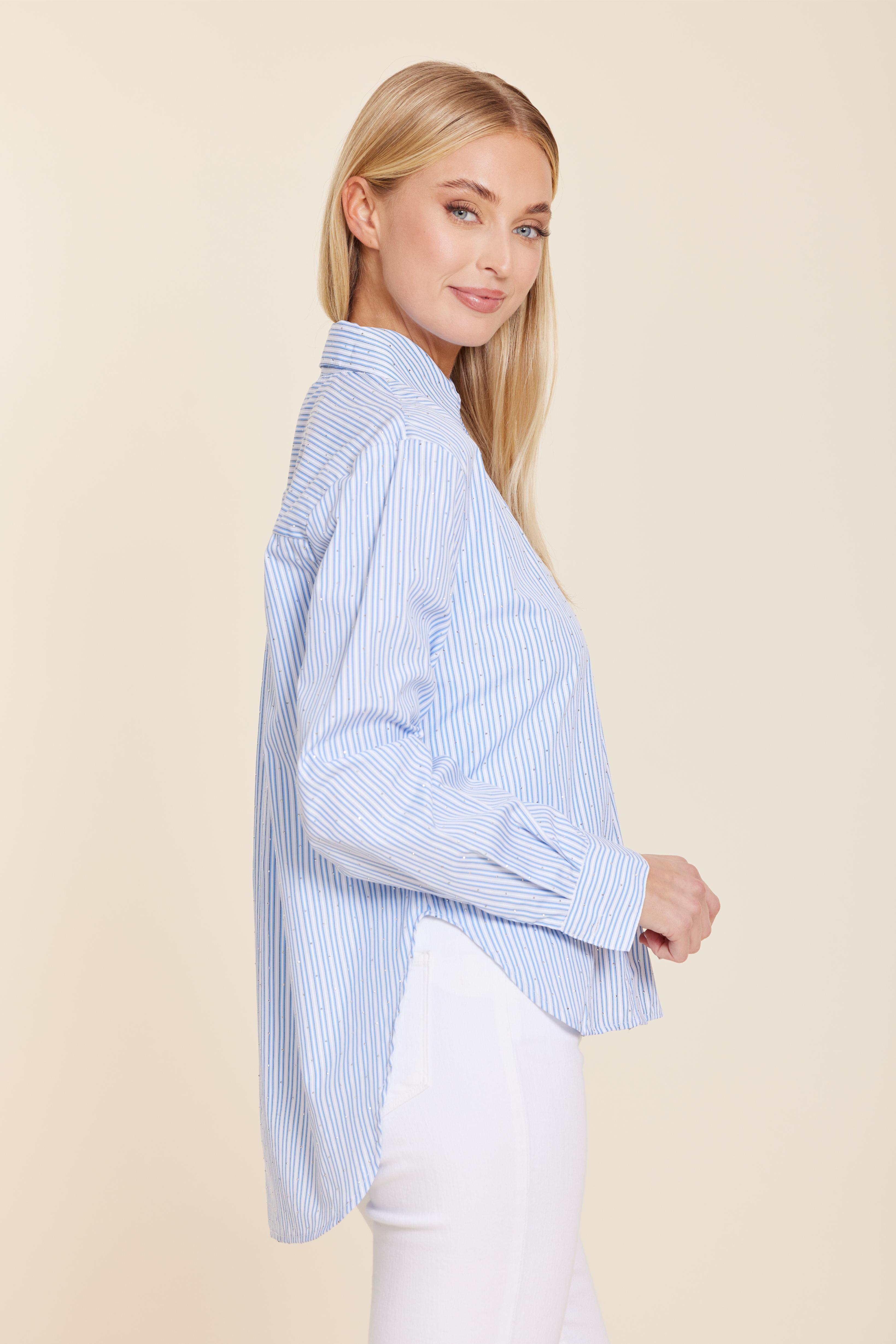 Micro Rhinestone Long Sleeve Shirt