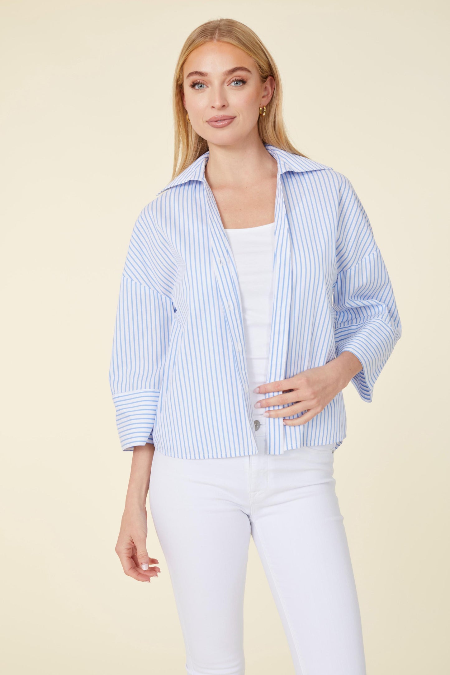 Three-Quarter Sleeve Striped Shirt