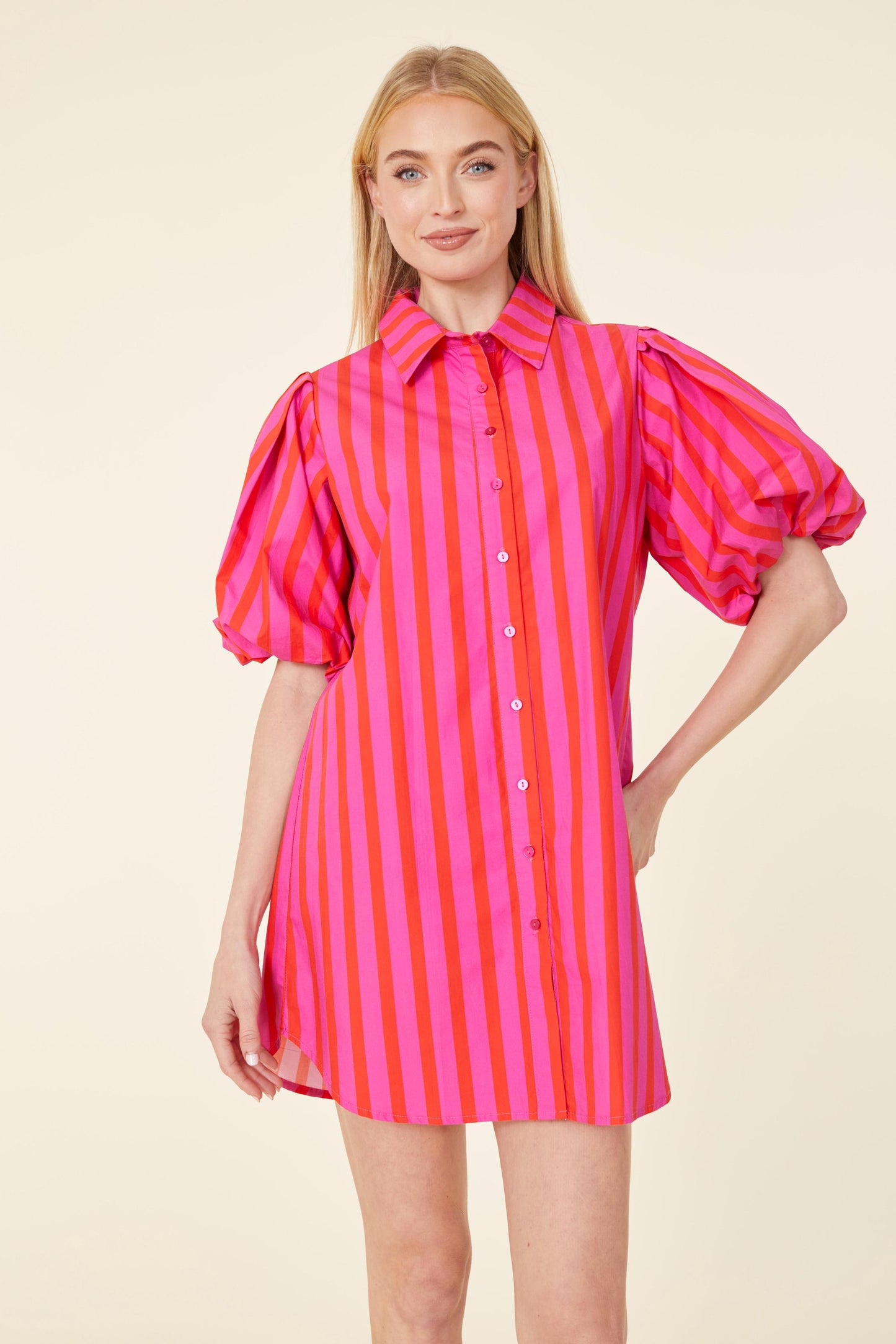 Puff Sleeve Stripe Tunic Dress