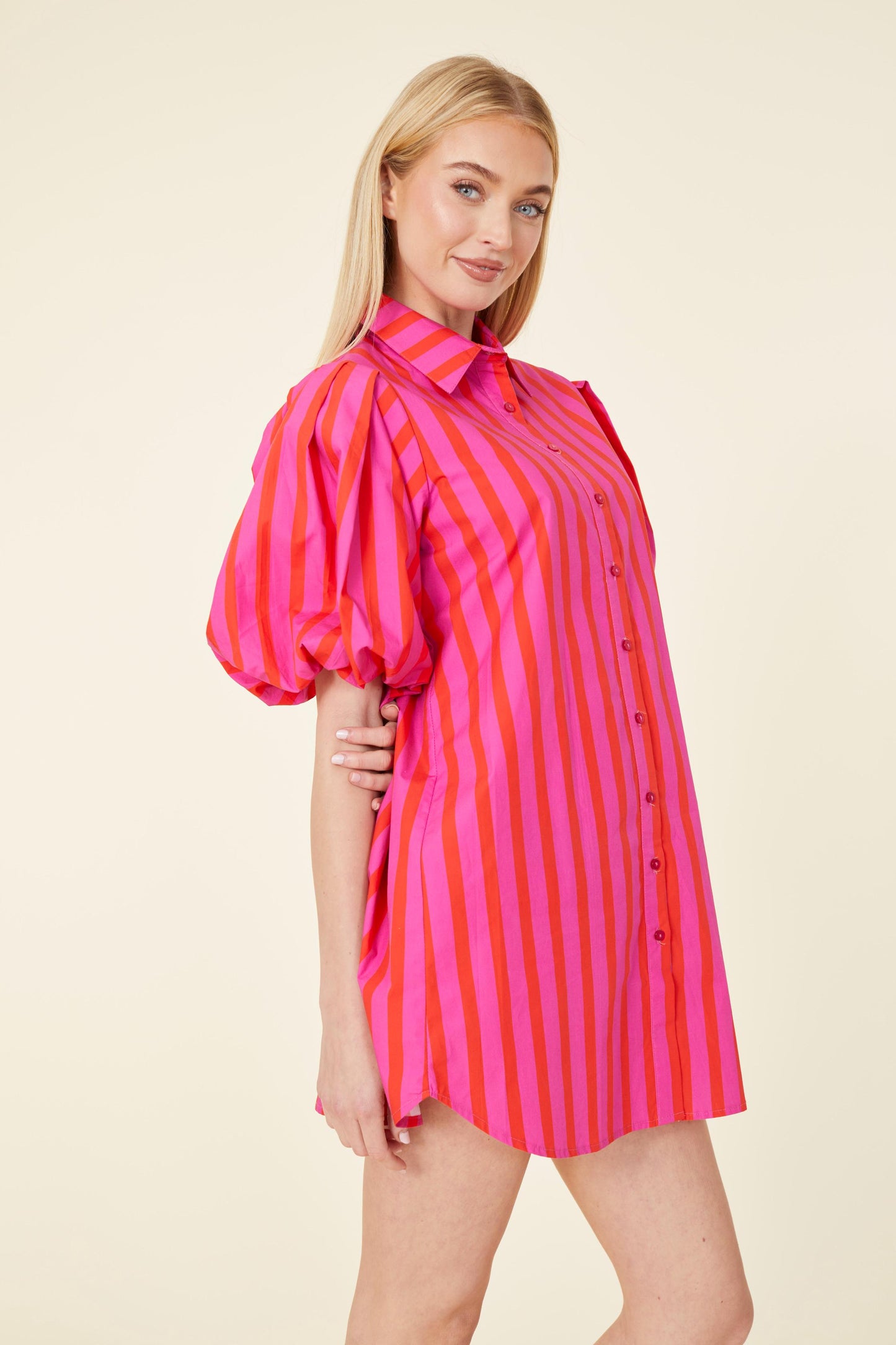 Puff Sleeve Stripe Tunic Dress