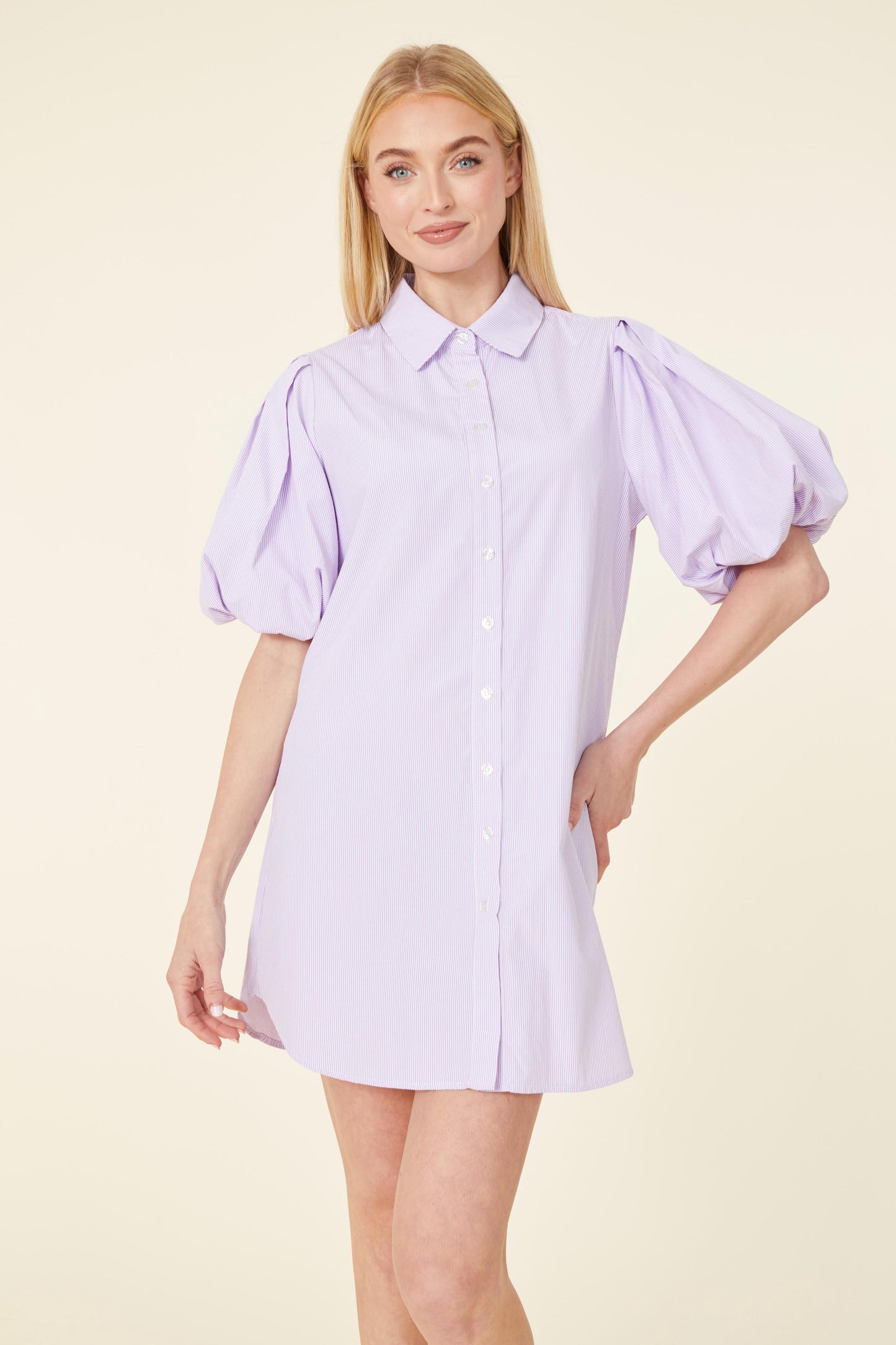 Puff Sleeve Stripe Tunic Dress