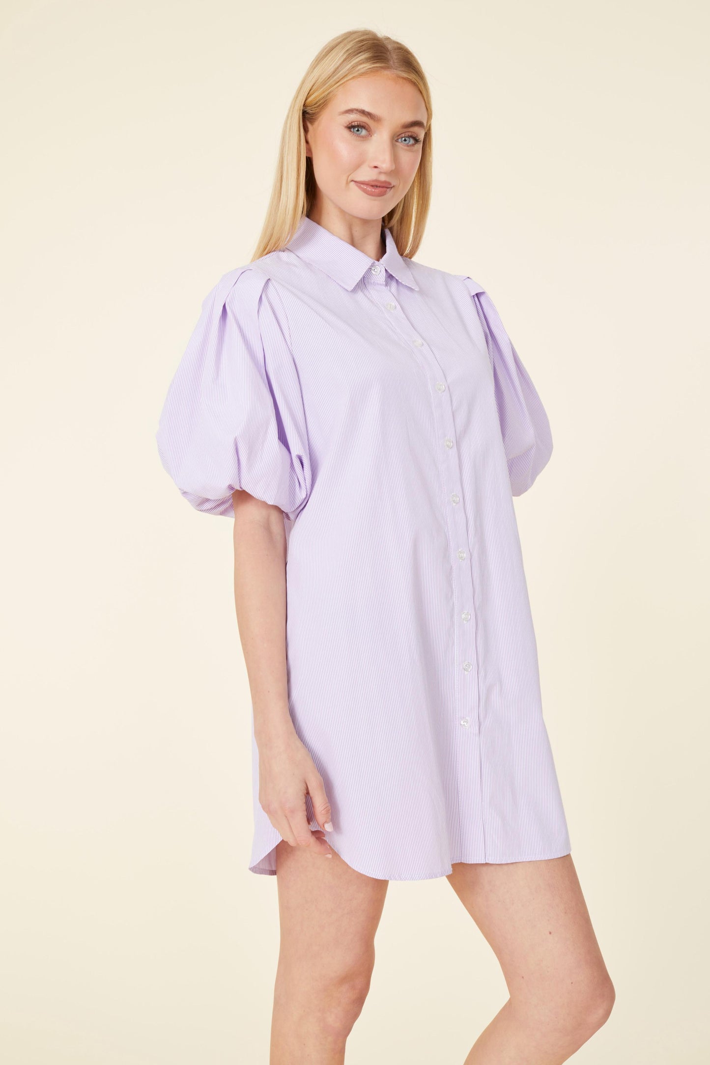 Puff Sleeve Stripe Tunic Dress