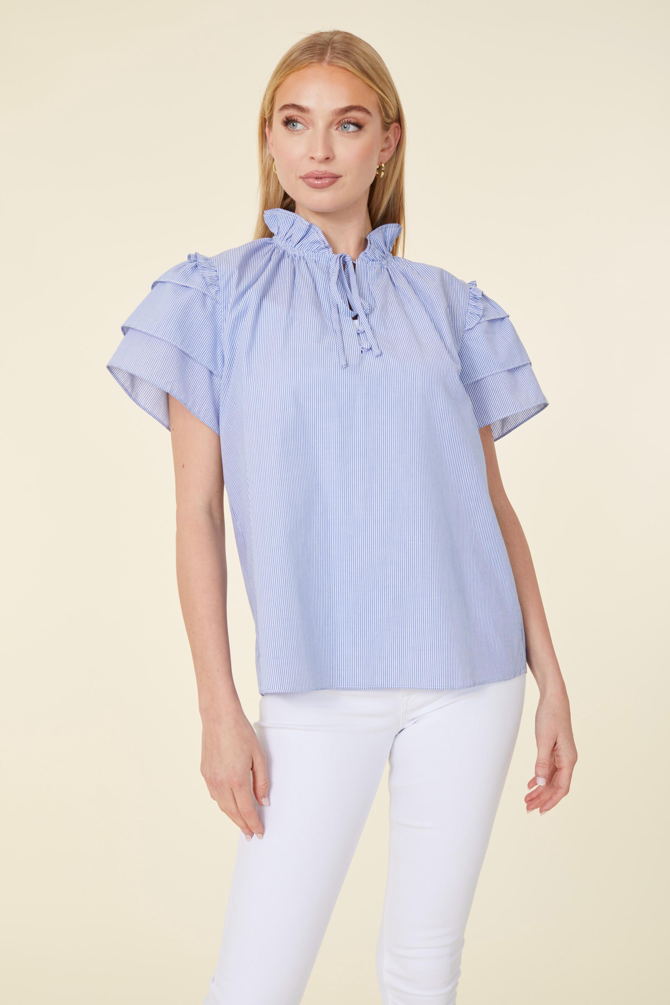 売れ筋商品|||アンクライン カットソー トップス レディース Plus Size Printed Flutter-Sleeve Blouse White Dove Mutli Striped Flutter Sleeve Top – Dolce Cabo