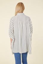 Striped Batwing High Low Oversized Shirt