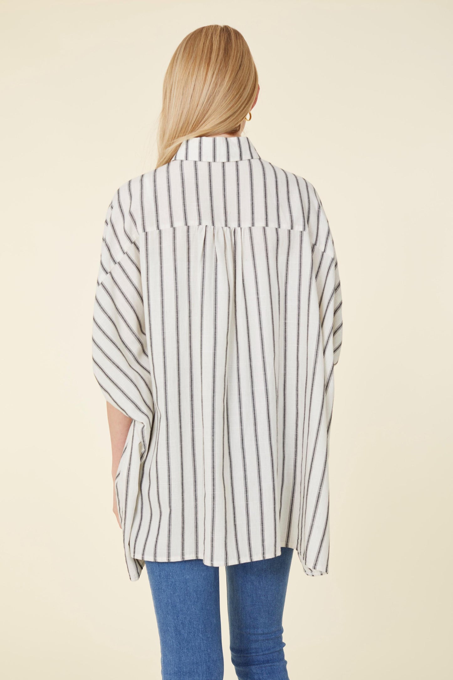 Striped Batwing High Low Oversized Shirt