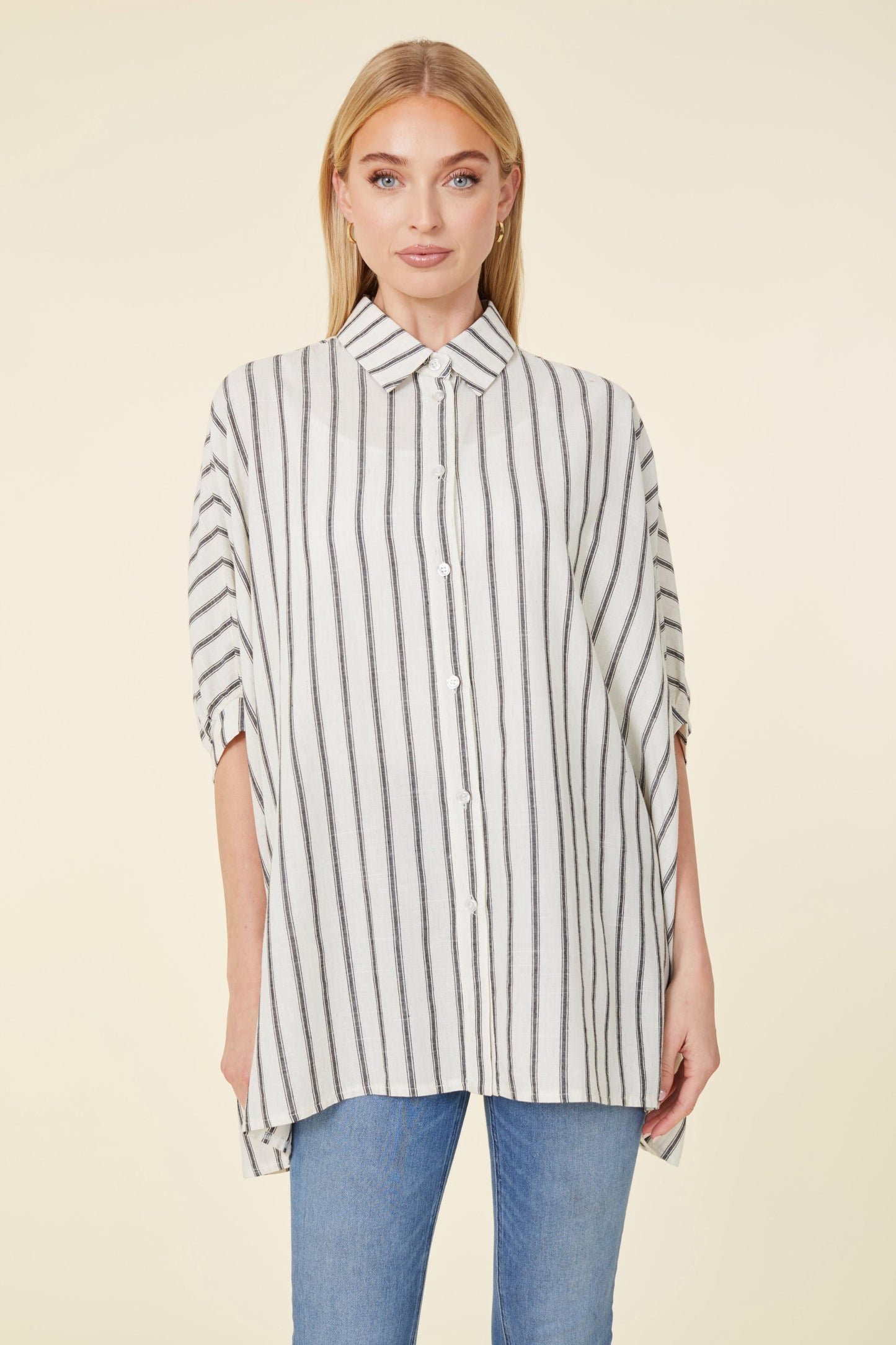 Striped Batwing High Low Oversized Shirt