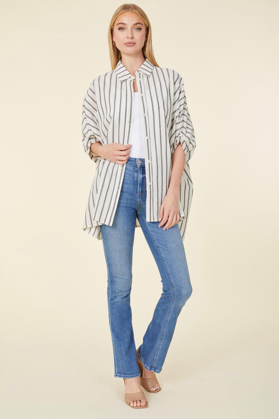 Striped Batwing High Low Oversized Shirt