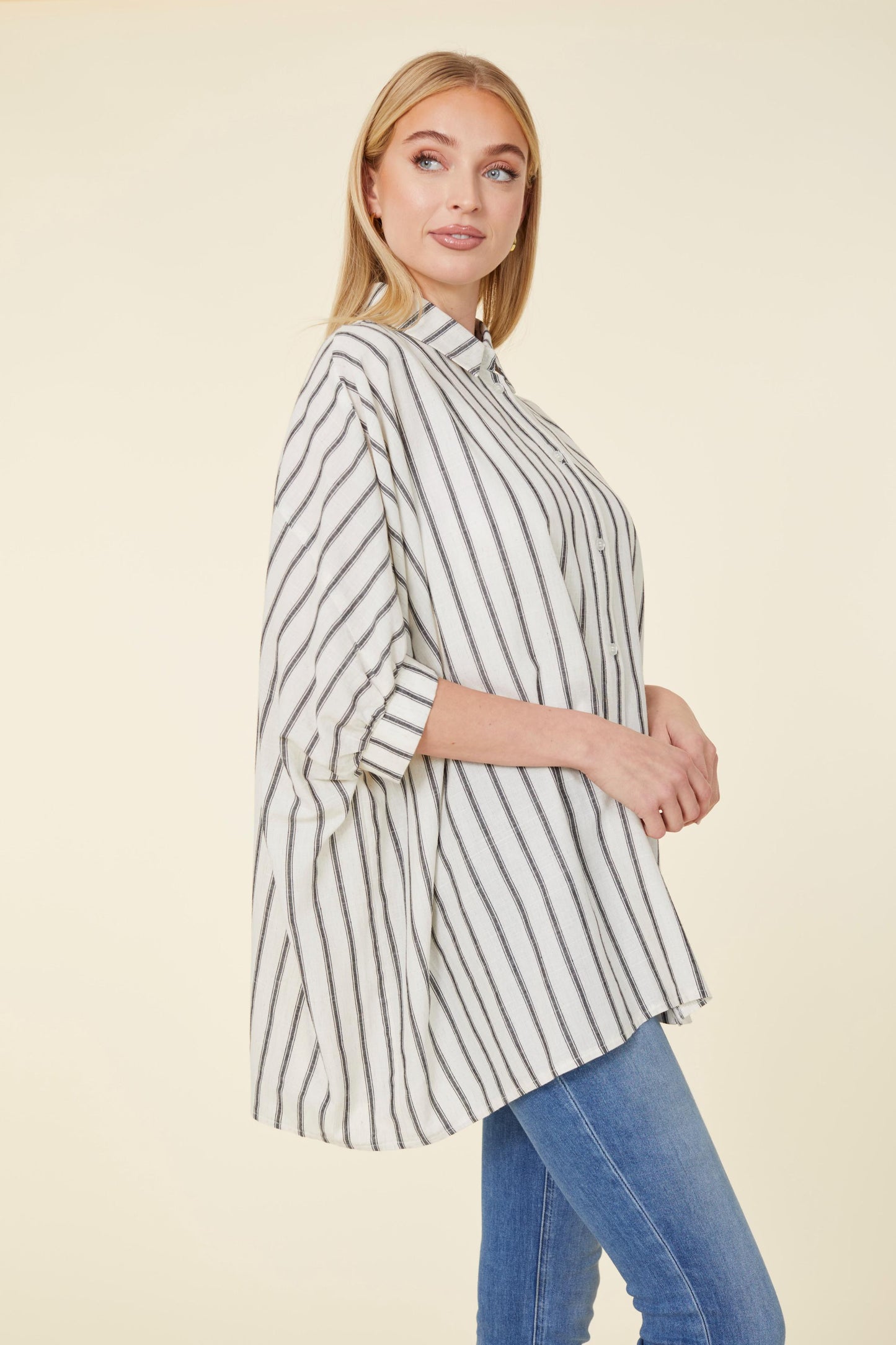 Striped Batwing High Low Oversized Shirt