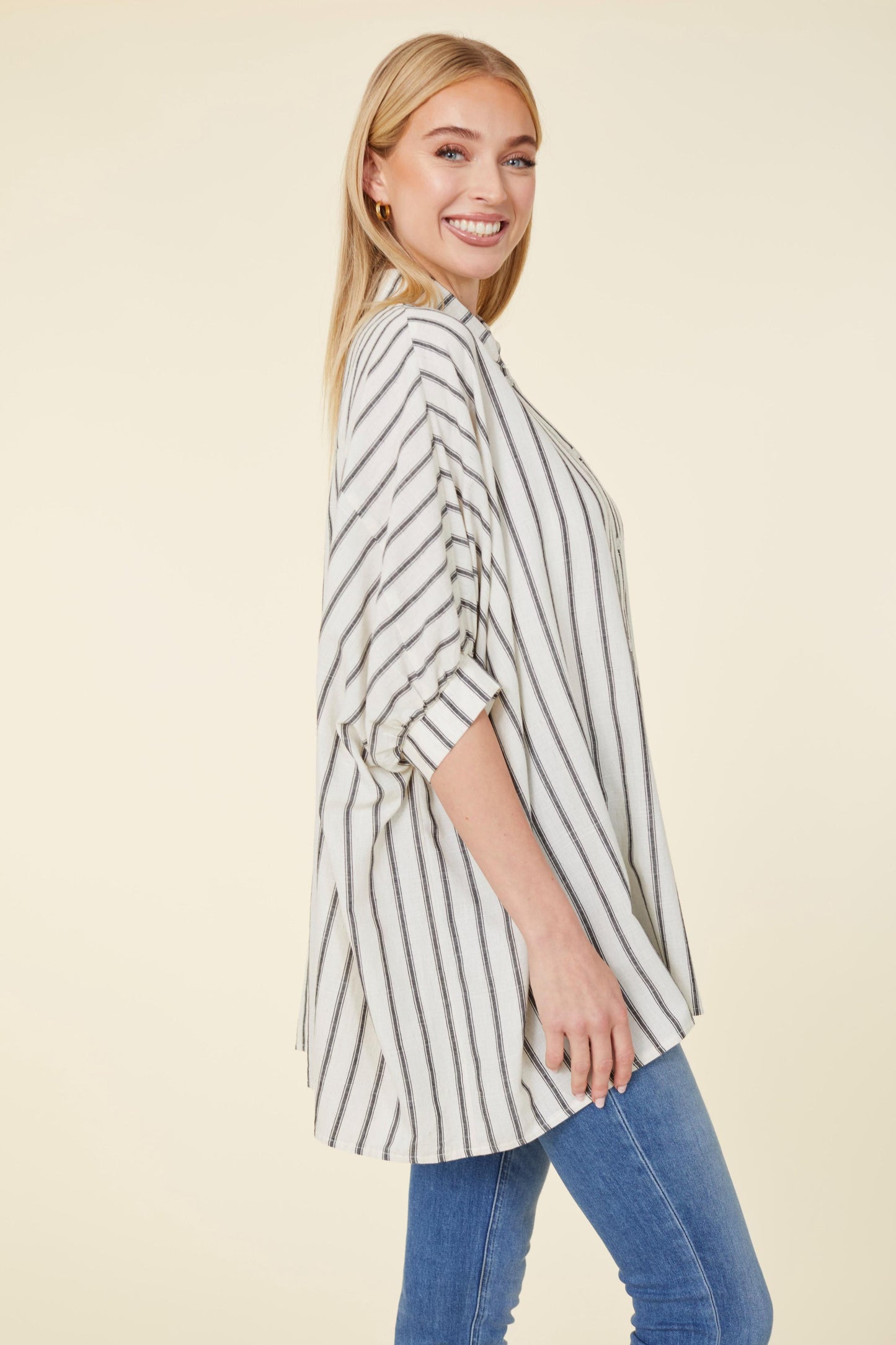 Striped Batwing High Low Oversized Shirt