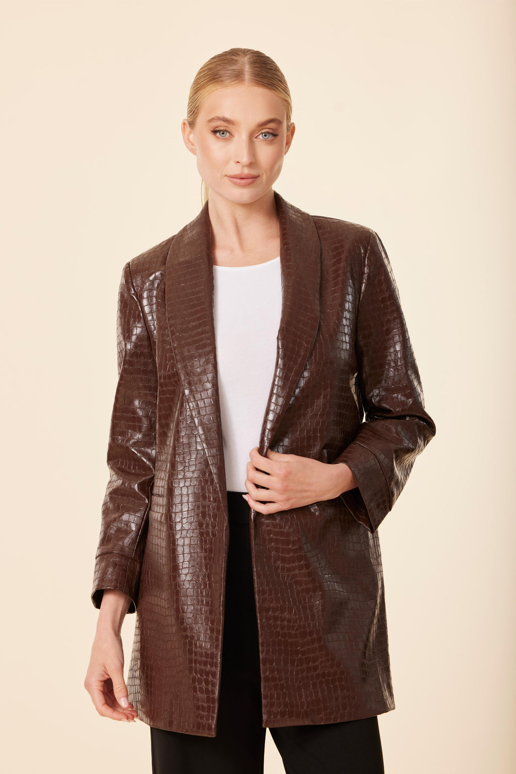 Faux Leather Croc Blazer
