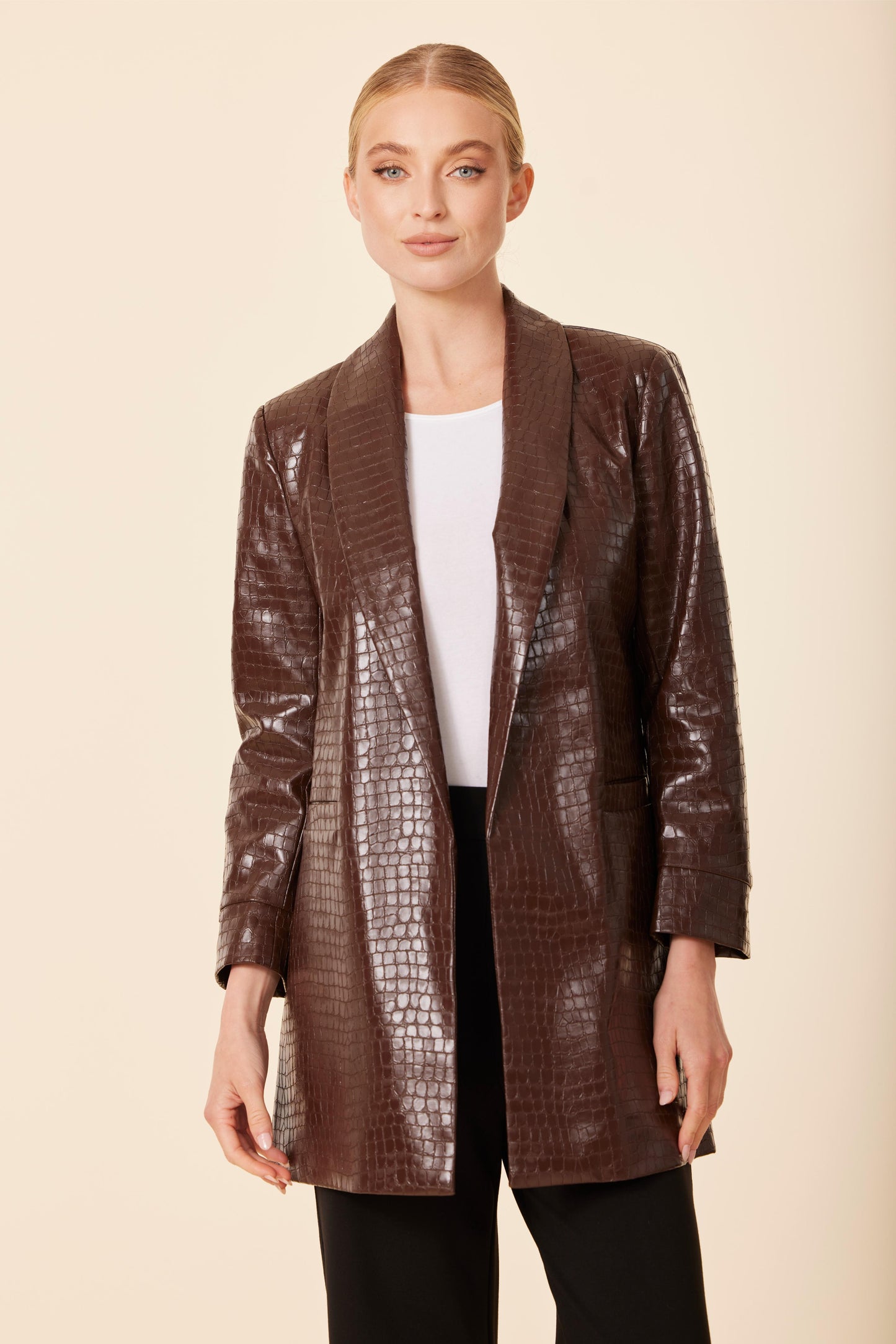 Faux Leather Croc Blazer
