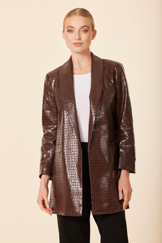 Faux Leather Croc Blazer