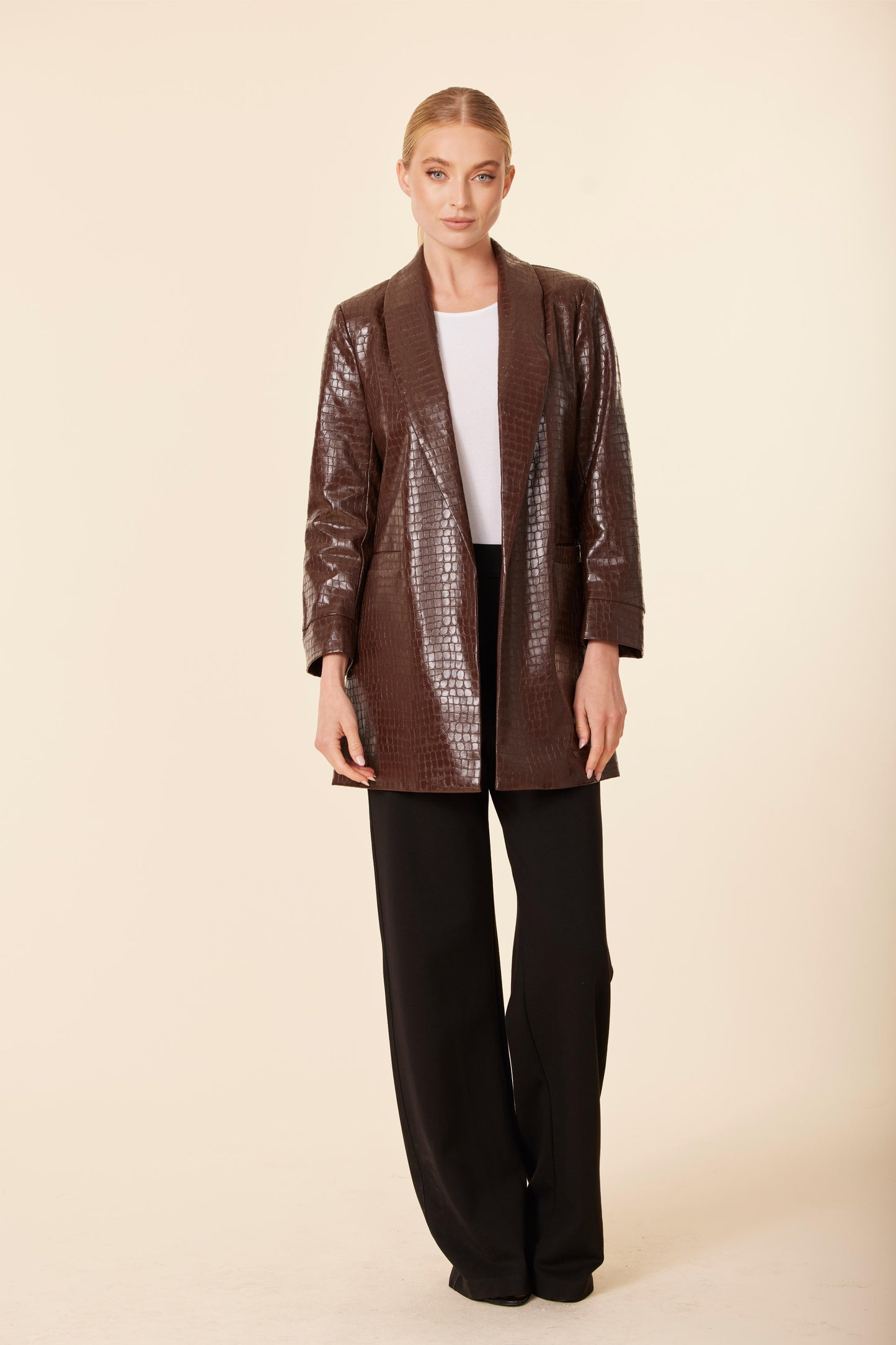 Faux Leather Croc Blazer