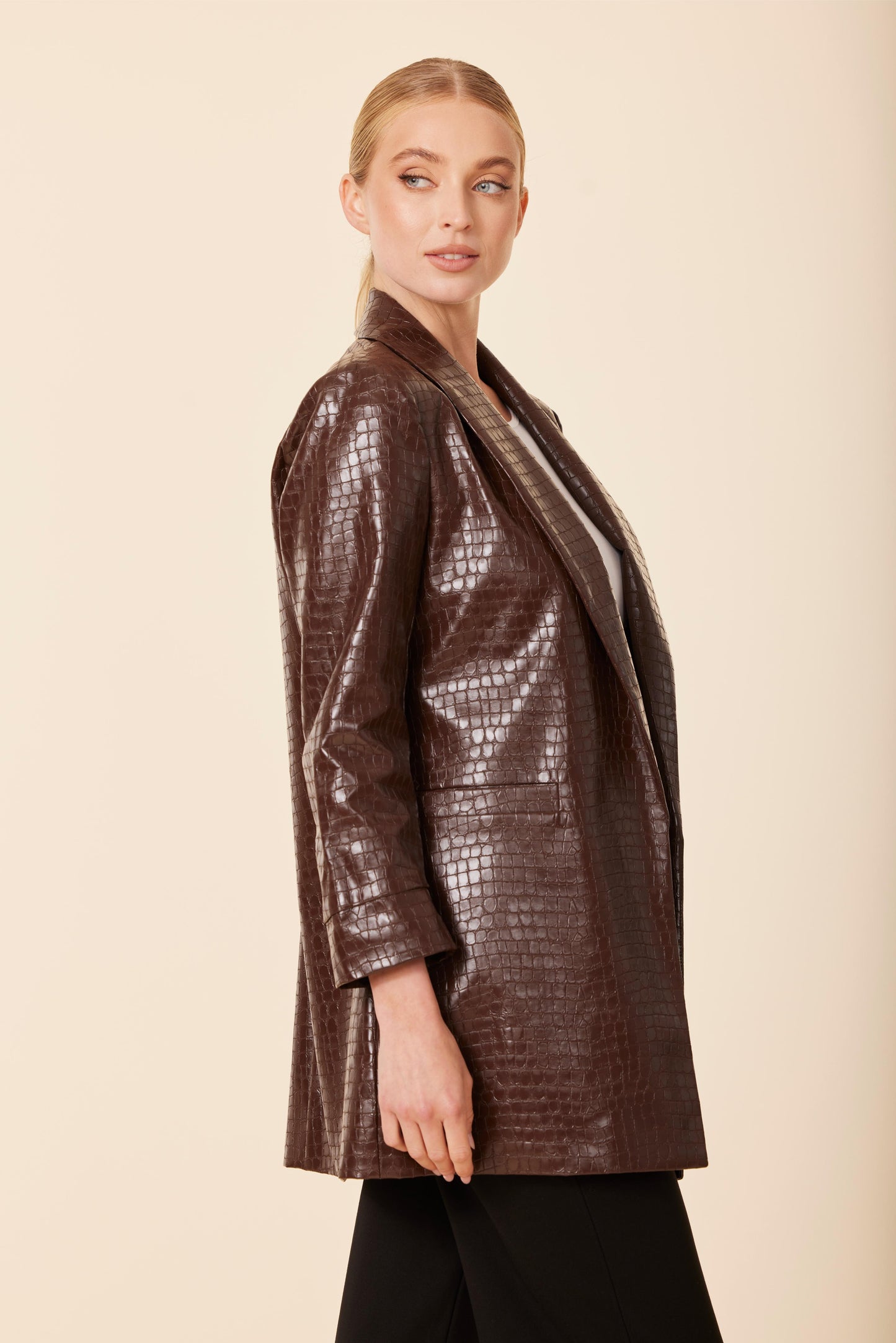 Faux Leather Croc Blazer