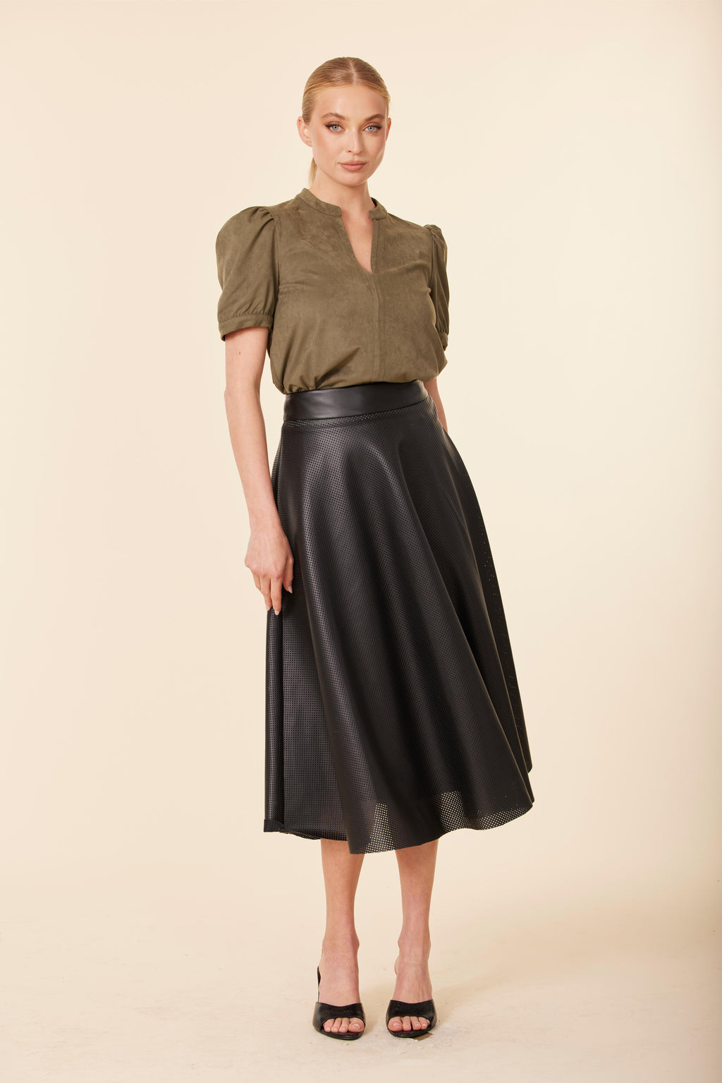 Faux Leather Perforated Skirt