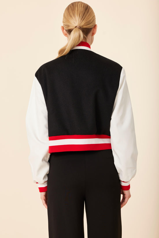 Faux Leather Sleeve Varsity Jacket