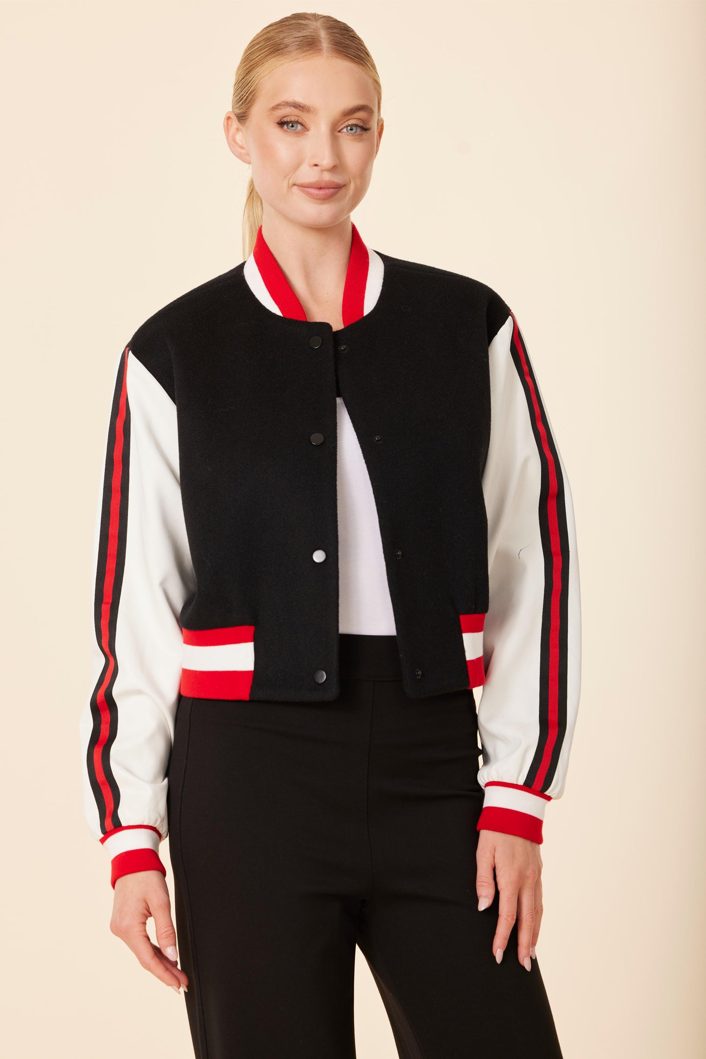 Faux Leather Sleeve Varsity Jacket