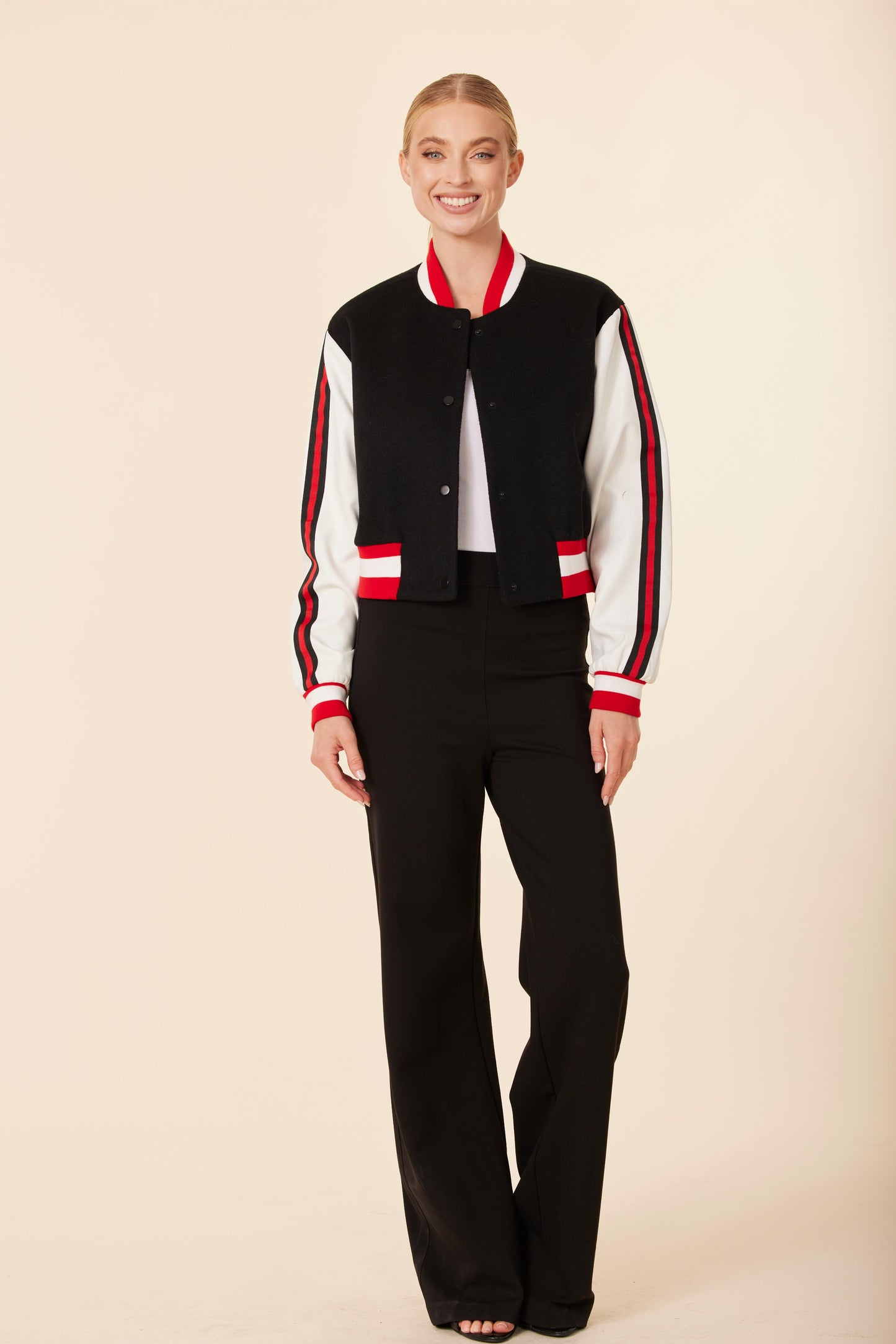 Faux Leather Sleeve Varsity Jacket