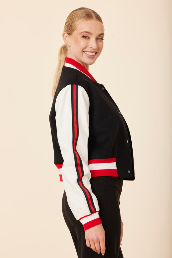 Faux Leather Sleeve Varsity Jacket