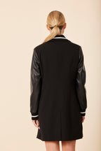 Vegan Leather Sleeve Varsity Dress / Jacket