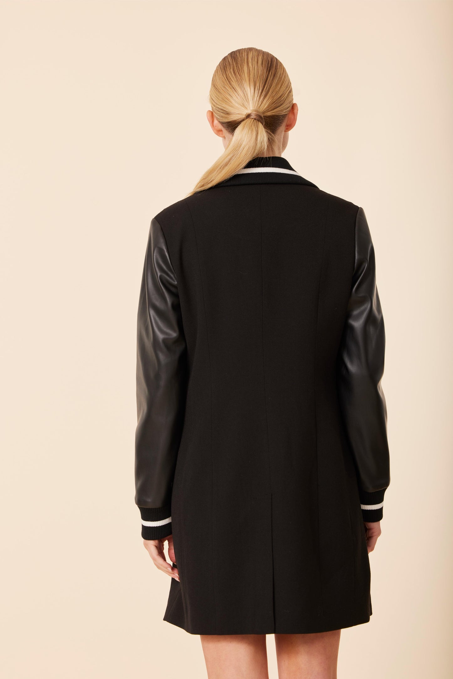 Vegan Leather Sleeve Varsity Dress / Jacket