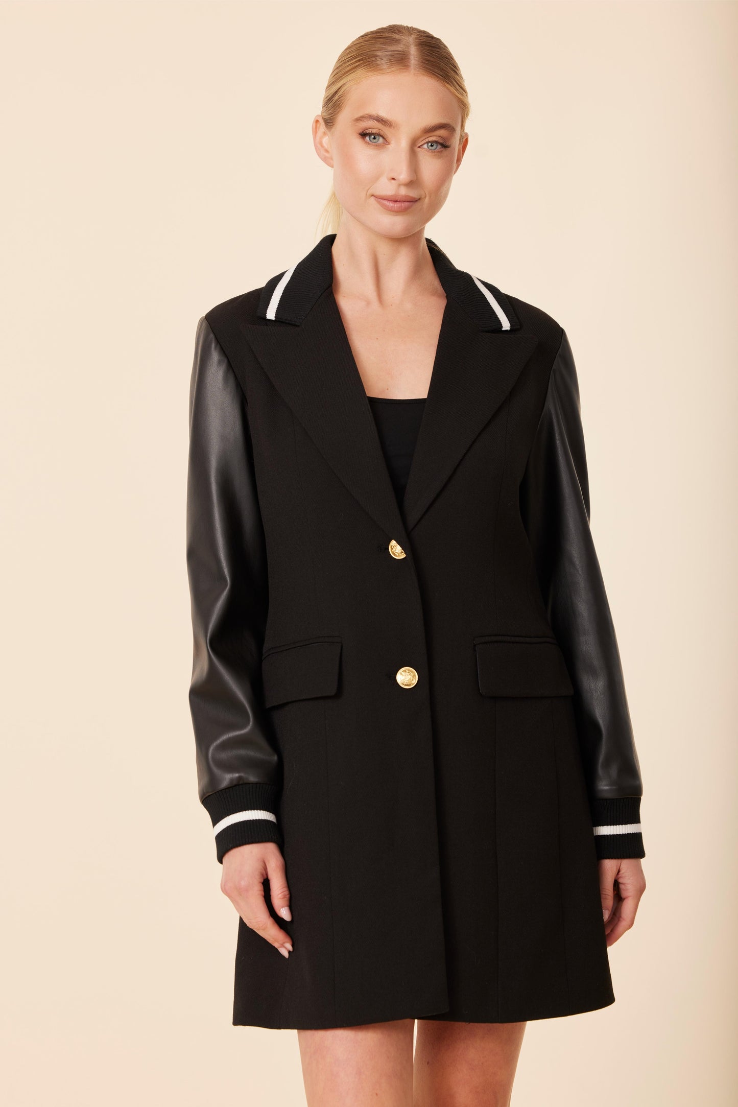 Vegan Leather Sleeve Varsity Dress / Jacket