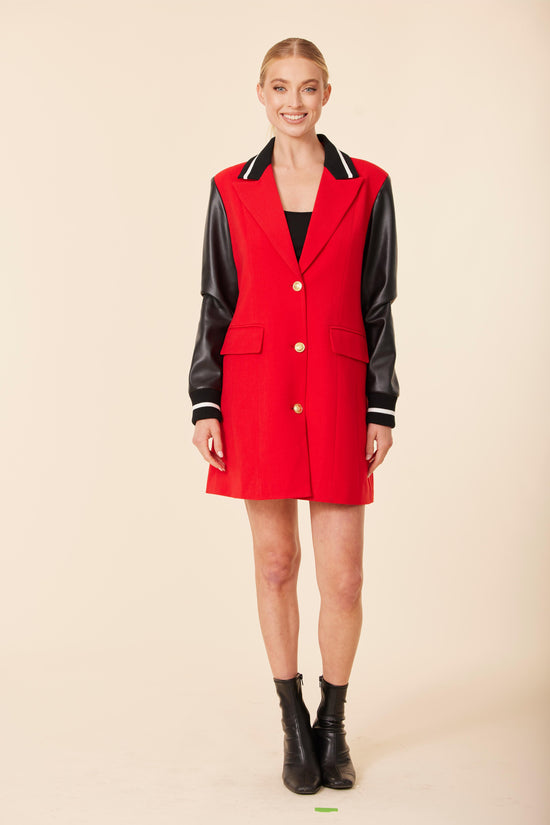 Vegan Leather Sleeve Varsity Dress / Jacket