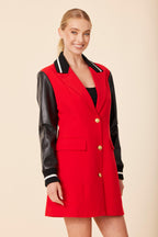 Vegan Leather Sleeve Varsity Dress / Jacket