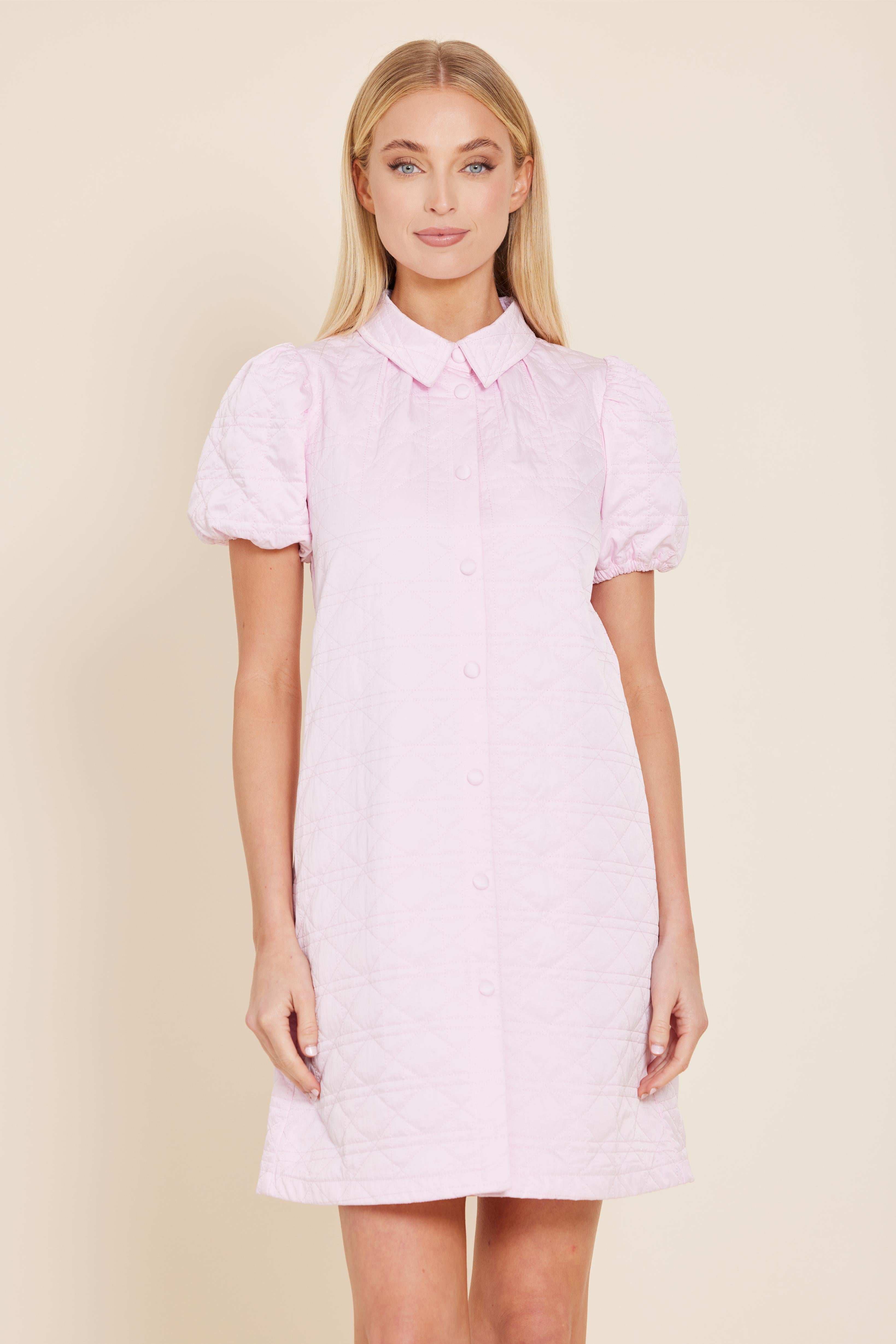 Nylon Quilted Collar Dress