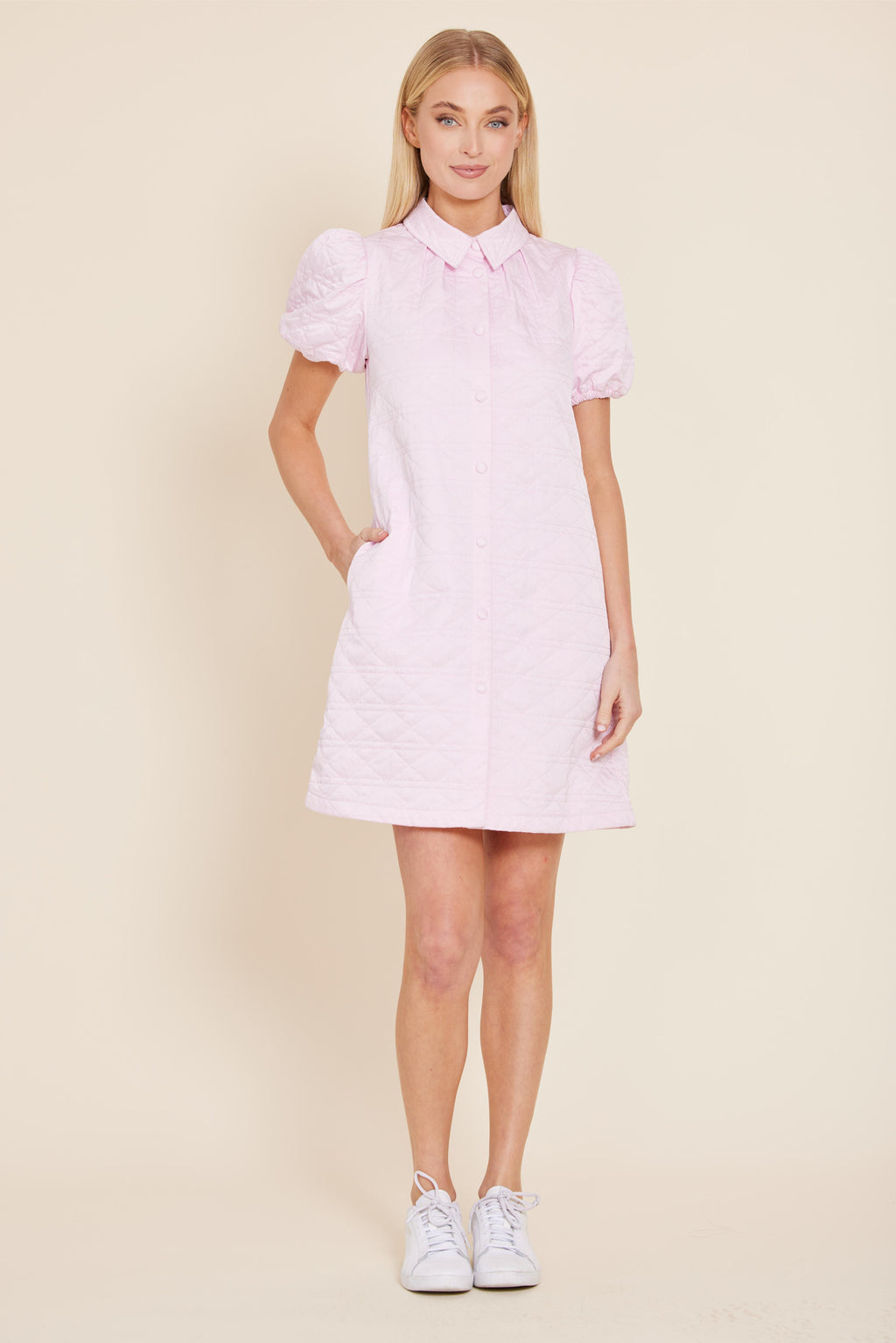 Nylon Quilted Collar Dress