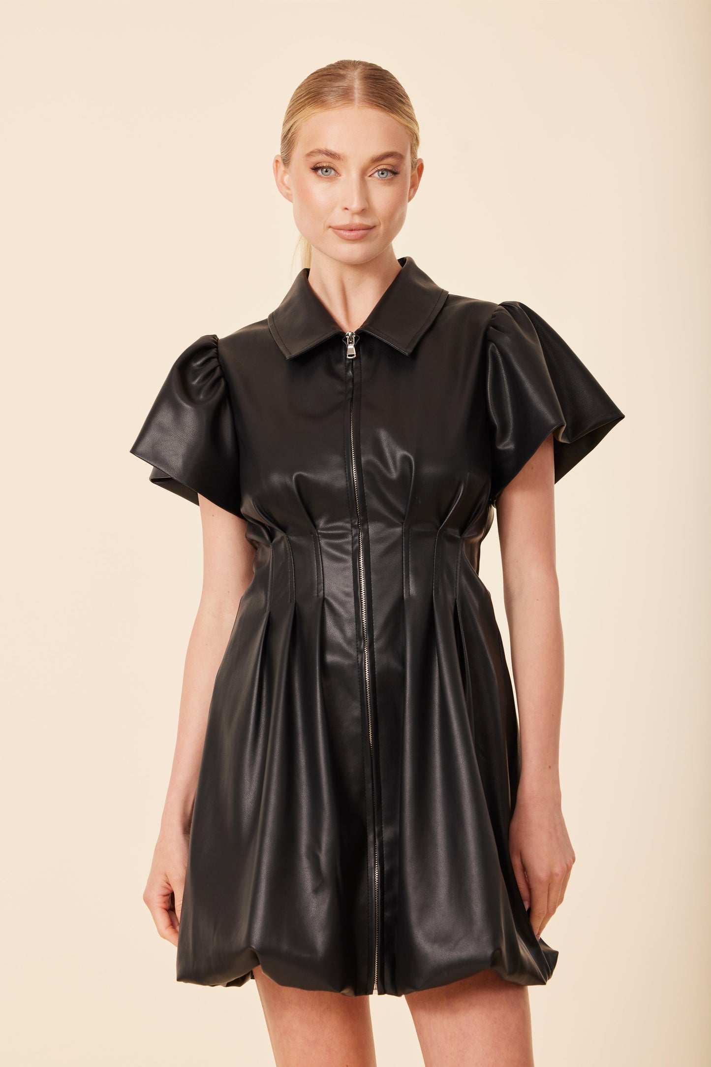 Vegan Leather Zip Bubble Dress