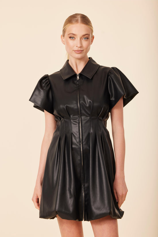 Vegan Leather Zip Bubble Dress