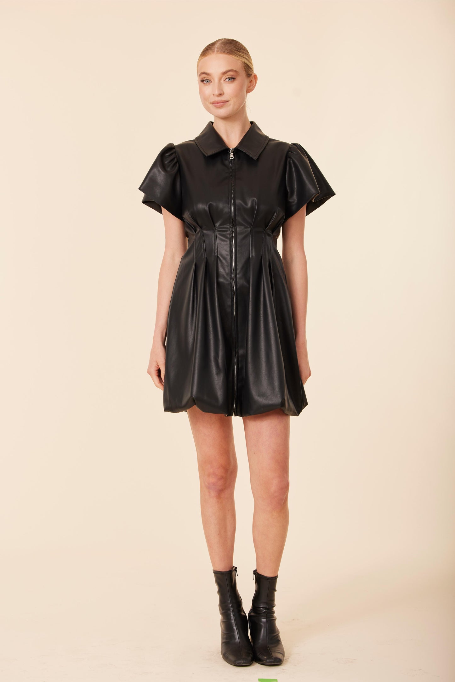 Vegan Leather Zip Bubble Dress
