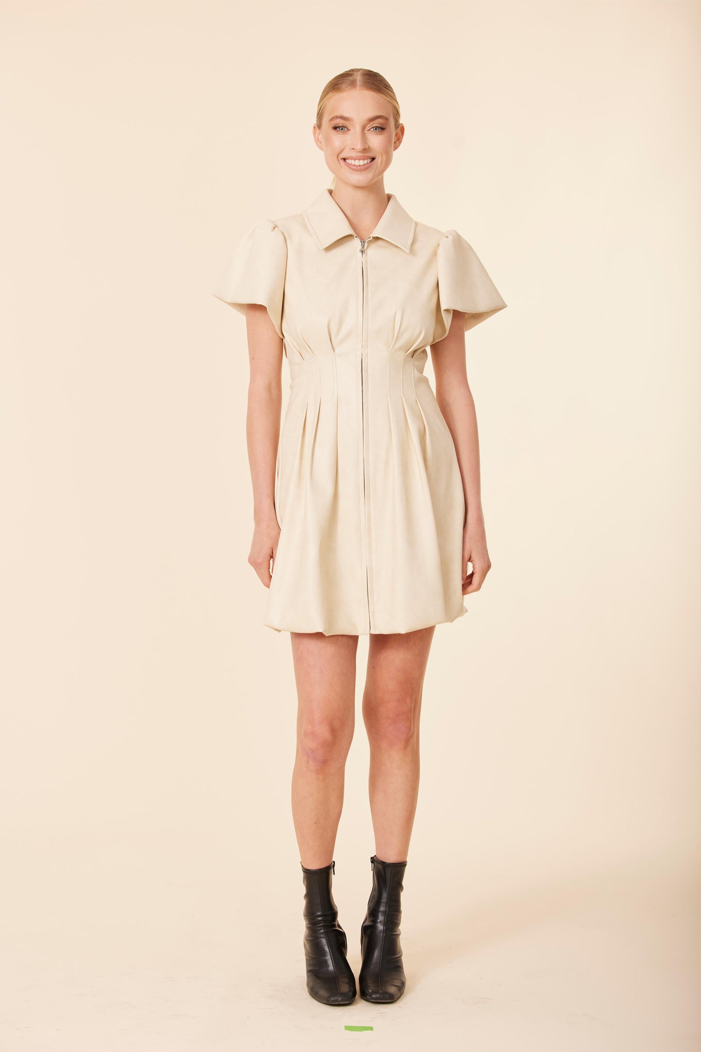 Vegan Leather Zip Bubble Dress