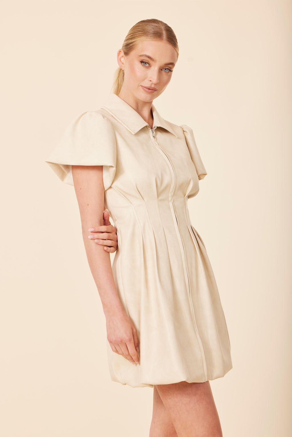 Faux Leather Zip Bubble Dress