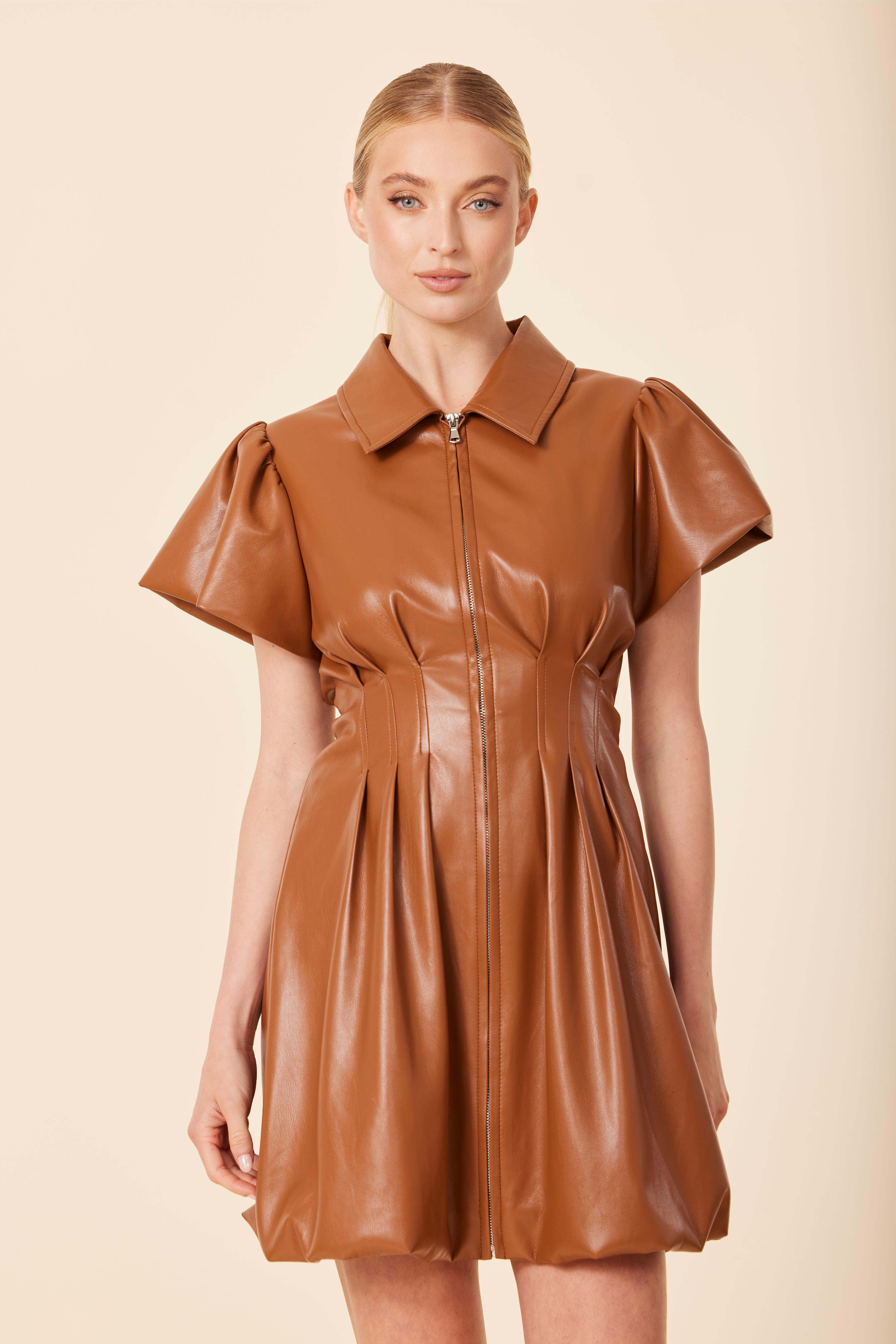 Faux Leather Zip Bubble Dress