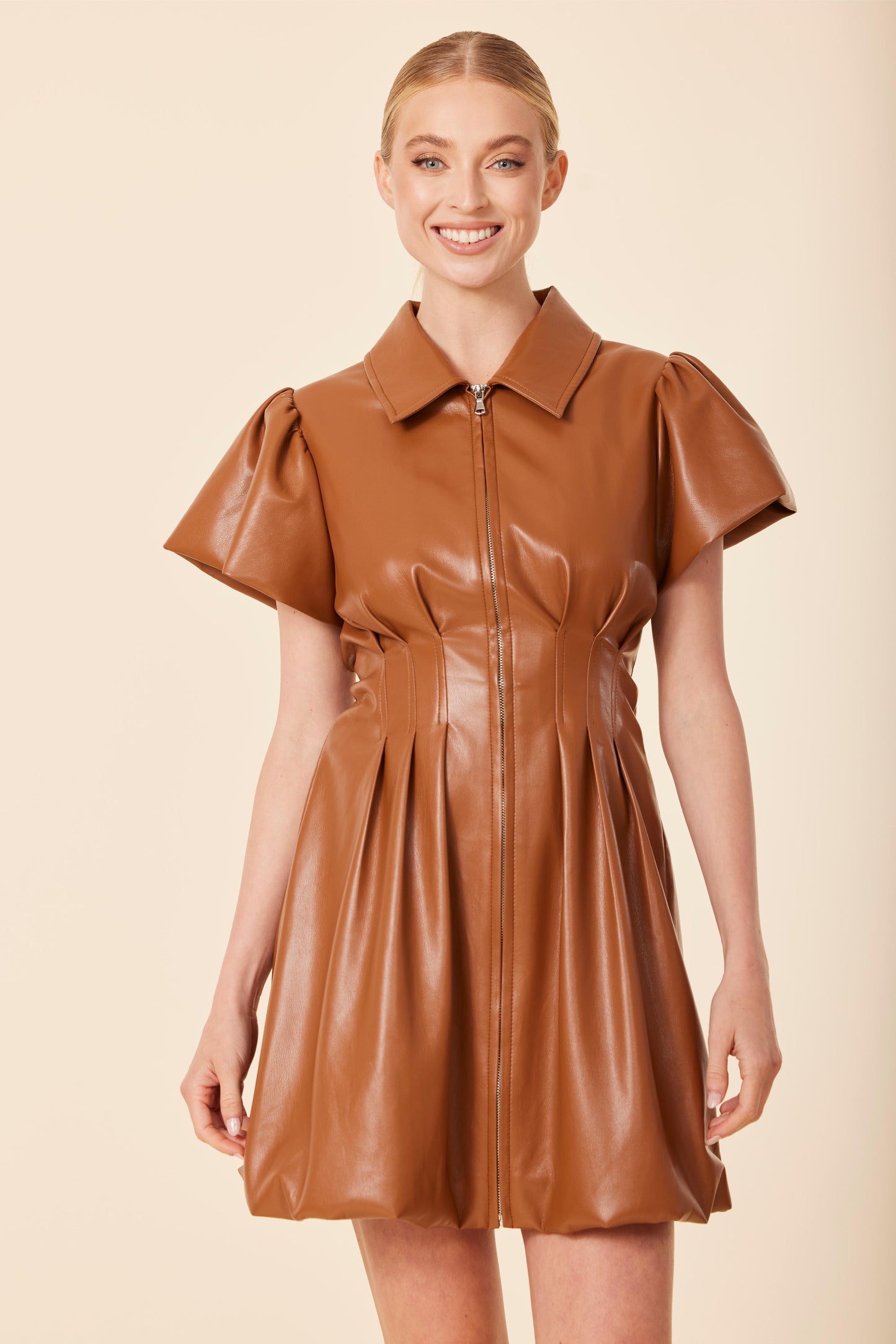 Vegan Leather Zip Bubble Dress