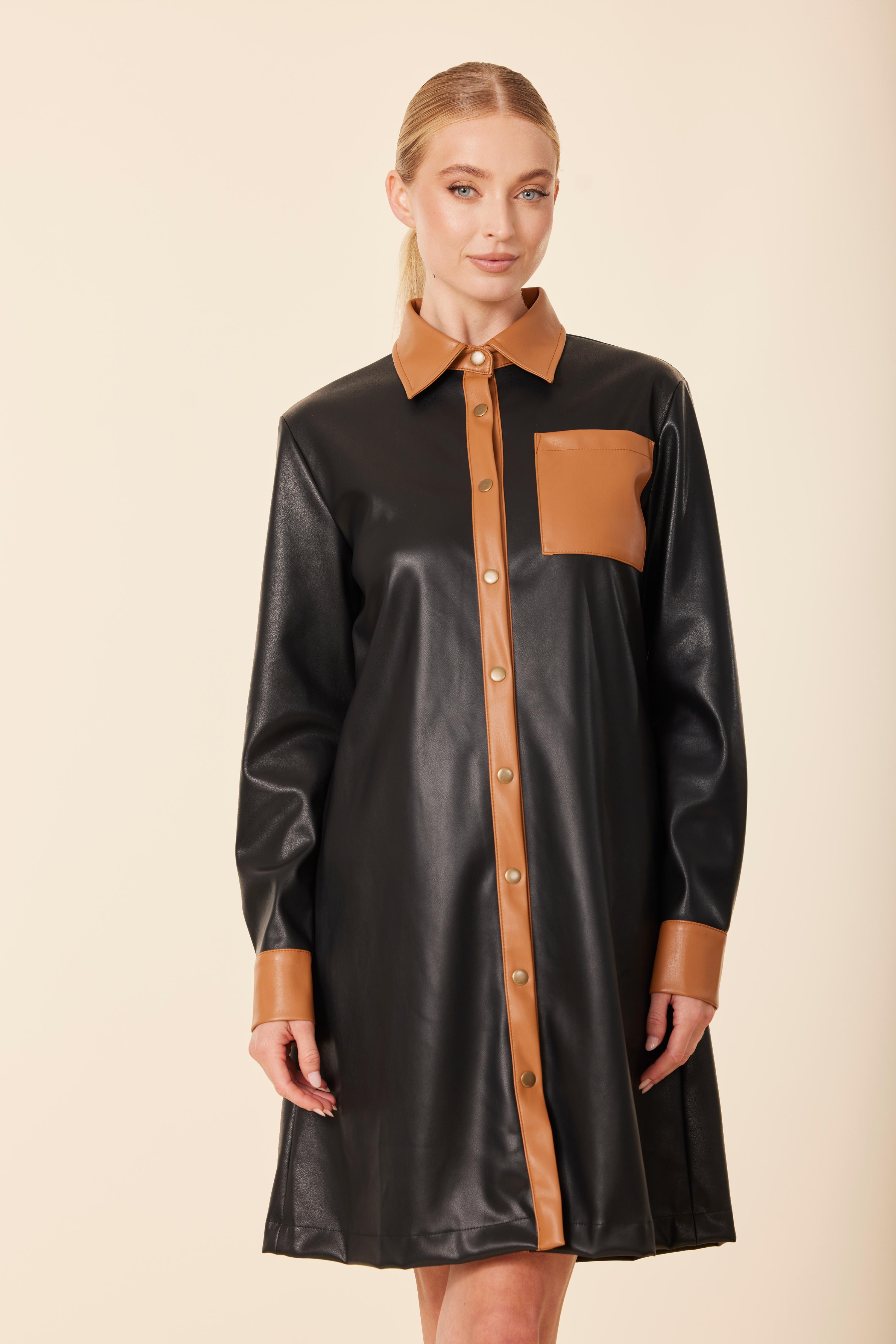 Faux Leather Longsleeve Dress Black/Brown / M Faux Leather Longsleeve Dress Black/Brown / M
