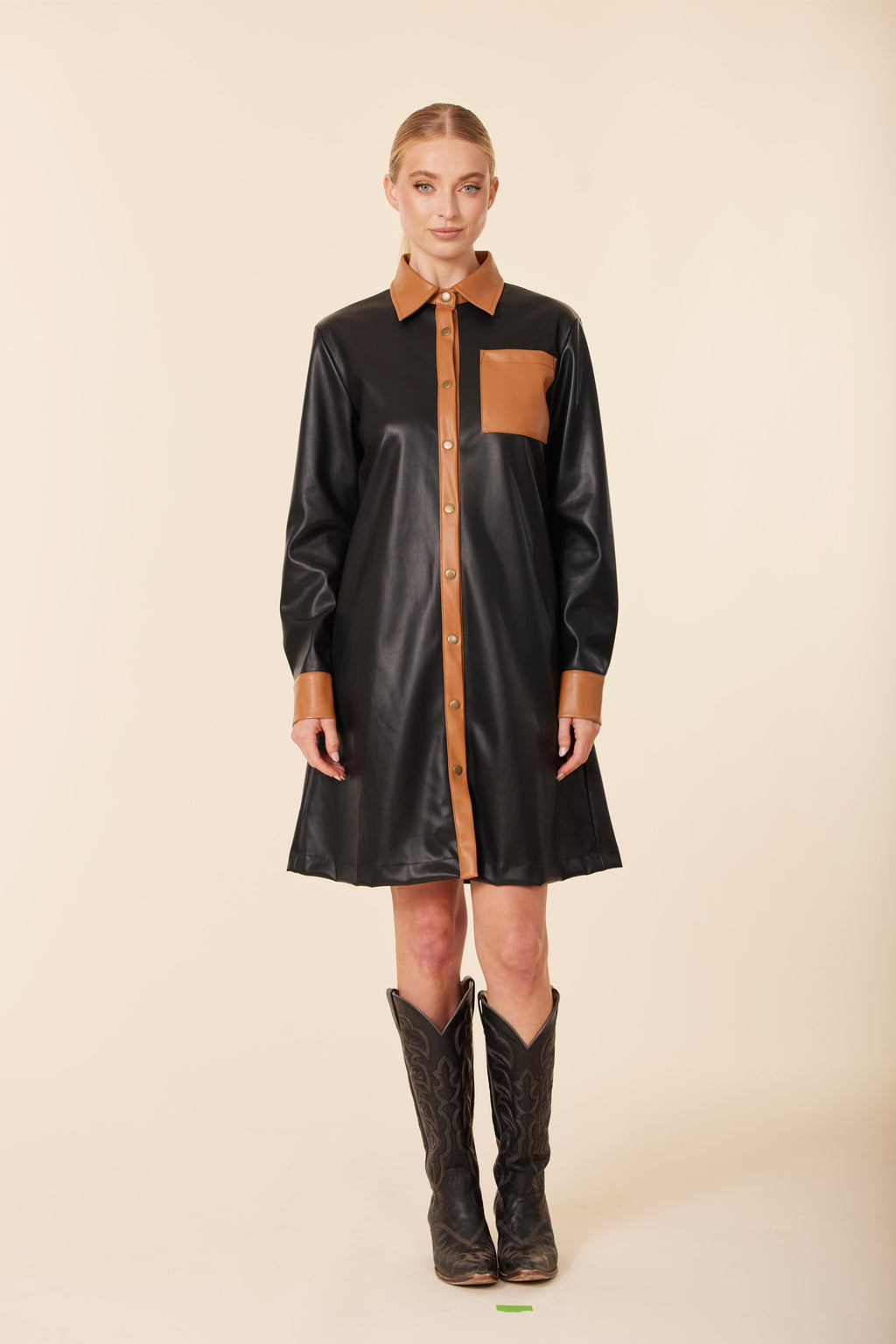Faux Leather Longsleeve Dress