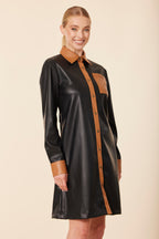Faux Leather Longsleeve Dress