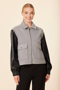 Faux Leather Sleeve Zip Jacket