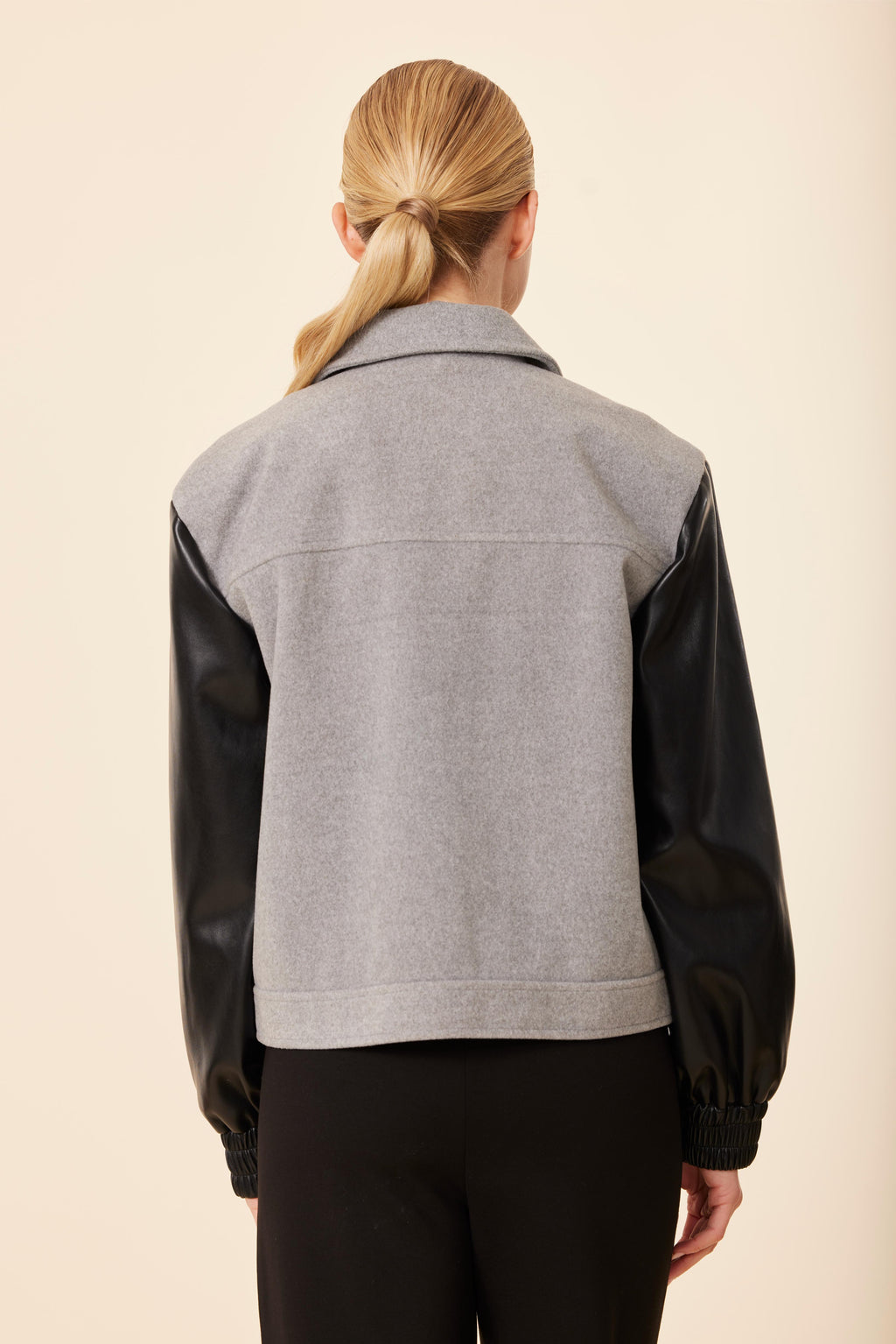 Faux Leather Sleeve Zip Jacket