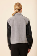 Faux Leather Sleeve Zip Jacket