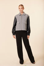 Faux Leather Sleeve Zip Jacket