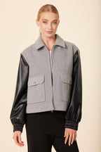 Faux Leather Sleeve Zip Jacket