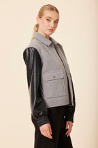 Faux Leather Sleeve Zip Jacket