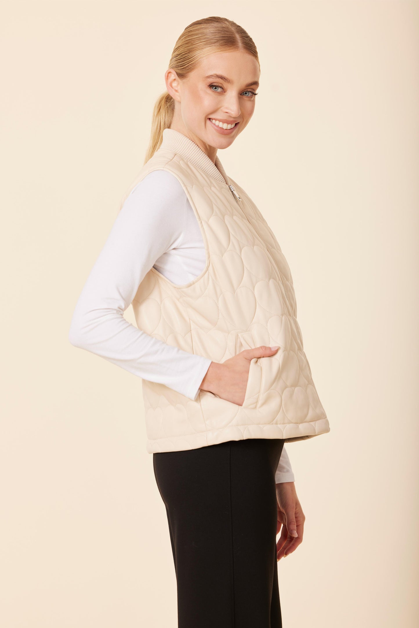 Faux Leather Quilted Heart Vest