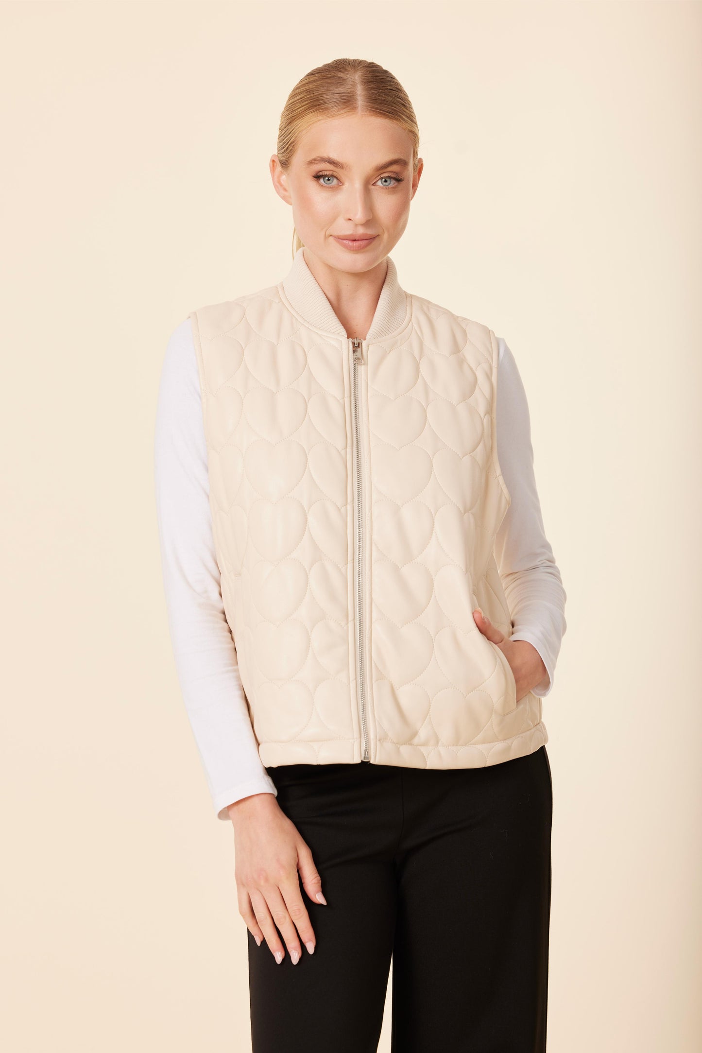 Faux Leather Quilted Heart Vest