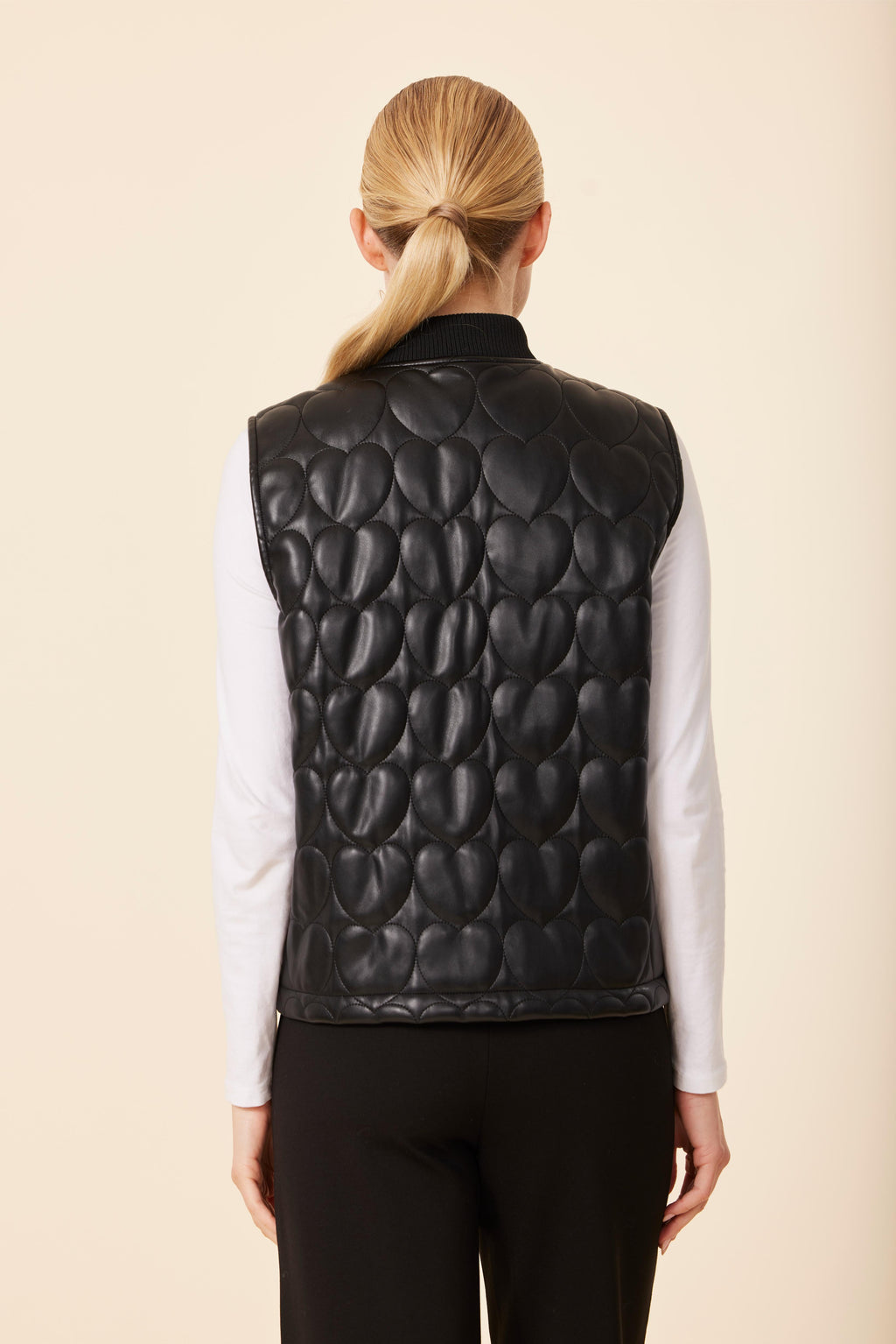 Faux Leather Quilted Heart Vest