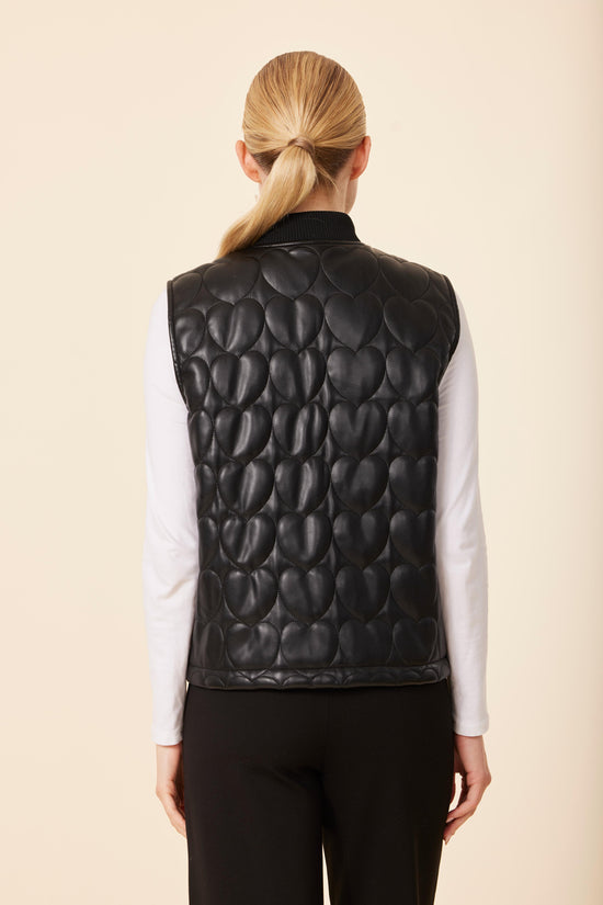 Faux Leather Quilted Heart Vest